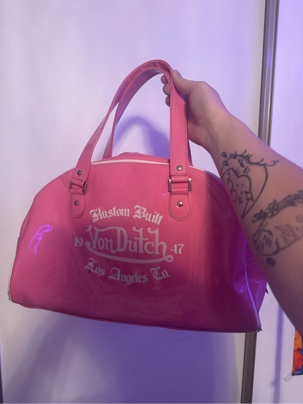 Von Dutch Hot Pink Patent Dome Tote